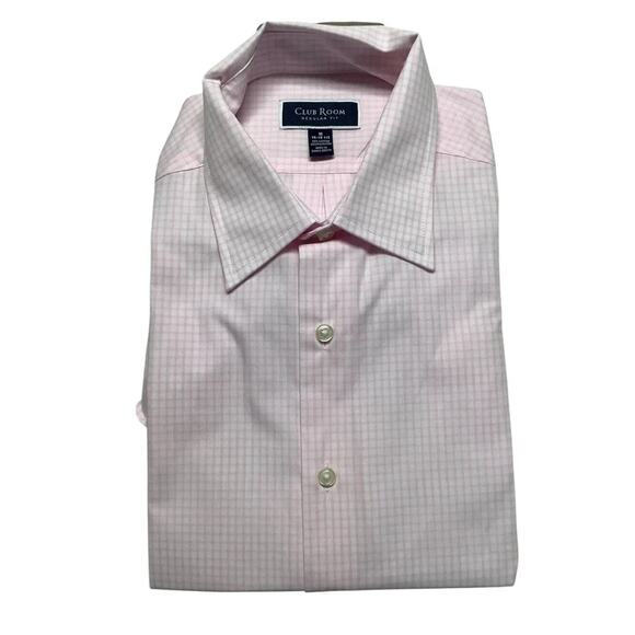 Club Room Men Regular Fit Long Sleeve Dress Shirt Pink Check Size Small - Picture 2 of 4